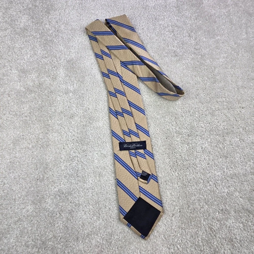 Brooks Brothers Makers‎ Silk Repp Tie Tan Blue Stripe 58